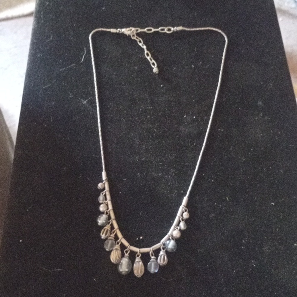 Elegant Silver Tone and Blue Beaded Necklace